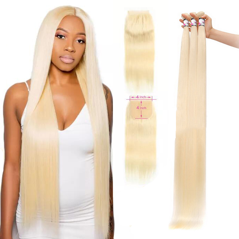 Stema 613 Virgin Hair Bundles Straight With 4x4 Lace Closure